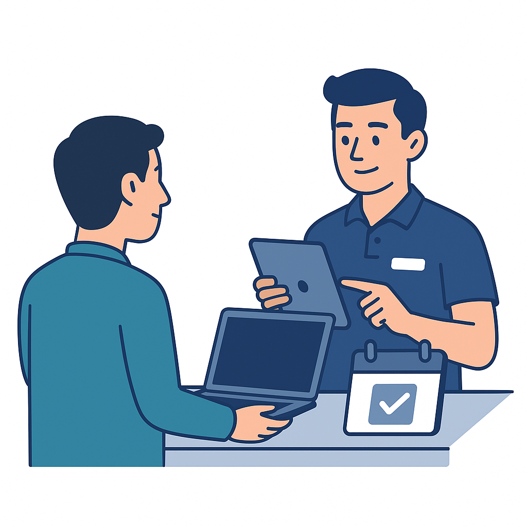 Customer booking a repair at a service desk